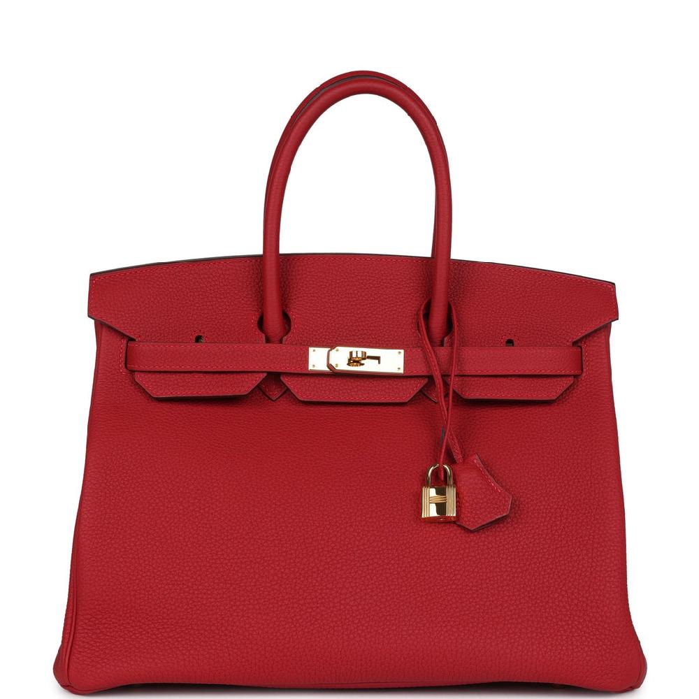 Pre-owned Hermes Birkin 35 Rouge Casaque Togo Gold Hardware