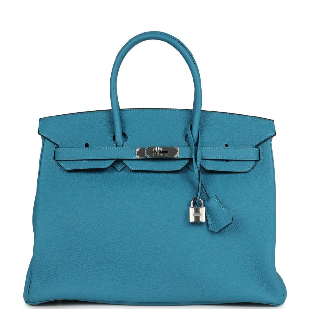 Pre-owned Hermes Birkin 35 Turquoise Togo Palladium Hardware