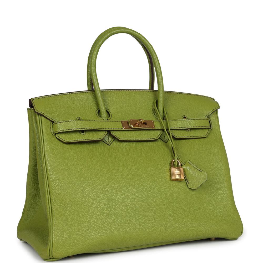 Pre-owned Hermes Birkin 35 Vert Anis Verso Togo Gold Hardware