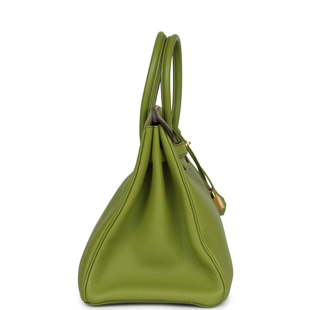 Pre-owned Hermes Birkin 35 Vert Anis Verso Togo Gold Hardware