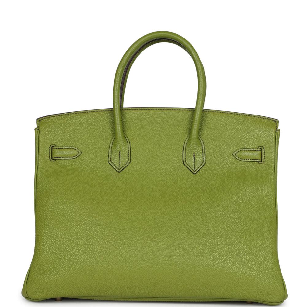 Pre-owned Hermes Birkin 35 Vert Anis Verso Togo Gold Hardware