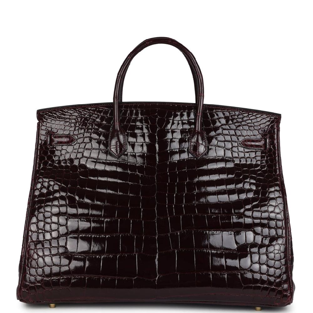 Pre-owned Hermes Birkin 40 Bordeaux Shiny Porosus Crocodile Gold Hardware
