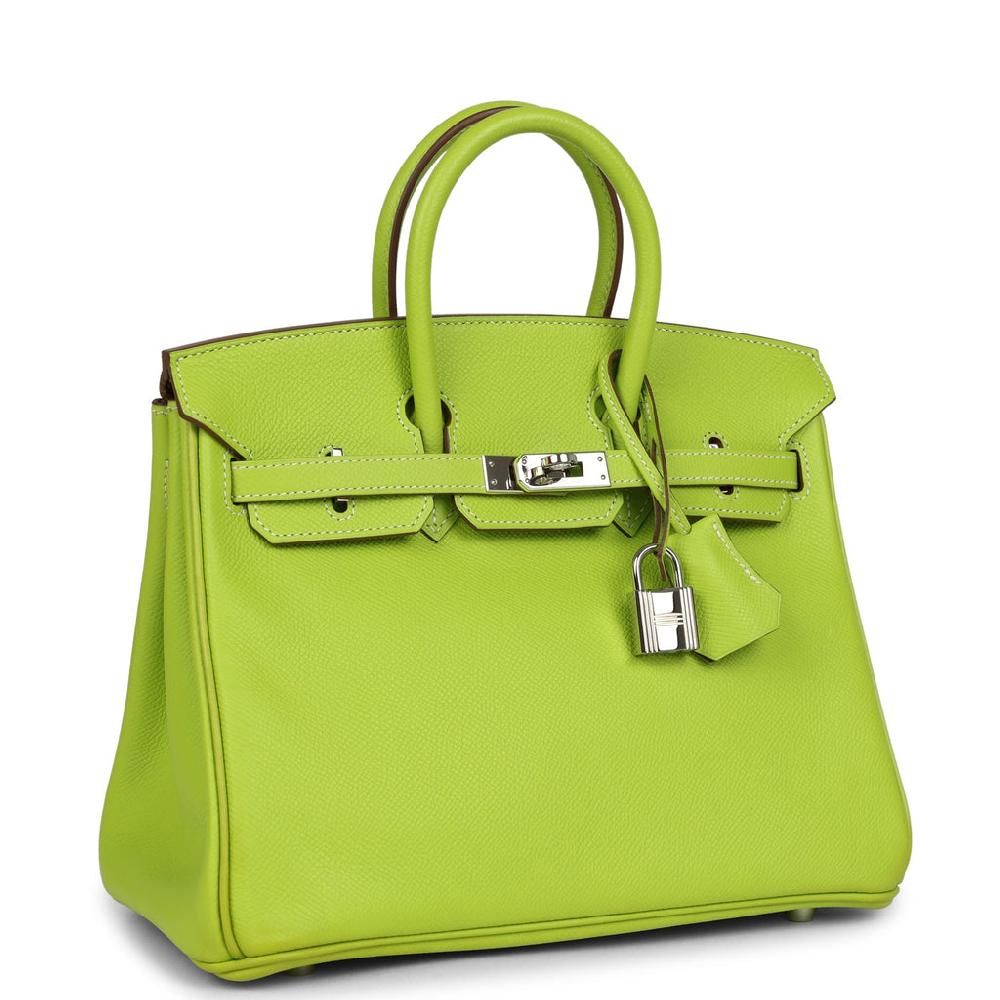 Pre-owned Hermes Candy Birkin 25 Kiwi Candy Epsom Palladium Hardware