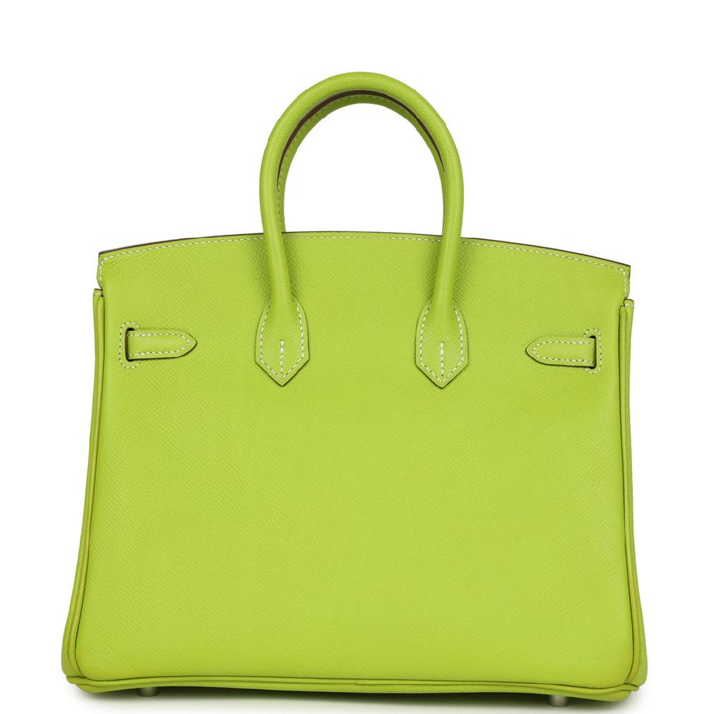 Pre-owned Hermes Candy Birkin 25 Kiwi Candy Epsom Palladium Hardware