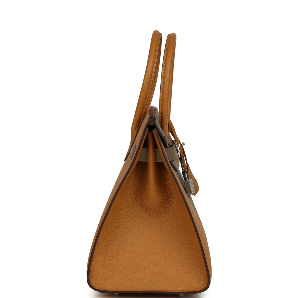 Pre-owned Hermes Casaque Birkin Sellier 30 Sesame And Etoupe Epsom Palladium Hardware