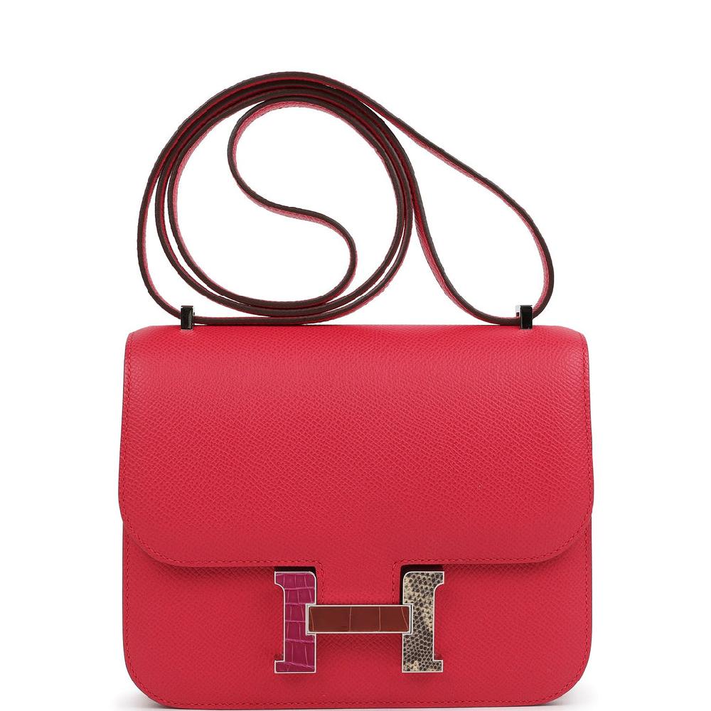Pre-owned Hermes Constance 18 Rose Extreme Epsom Marquette Palladium Hardware
