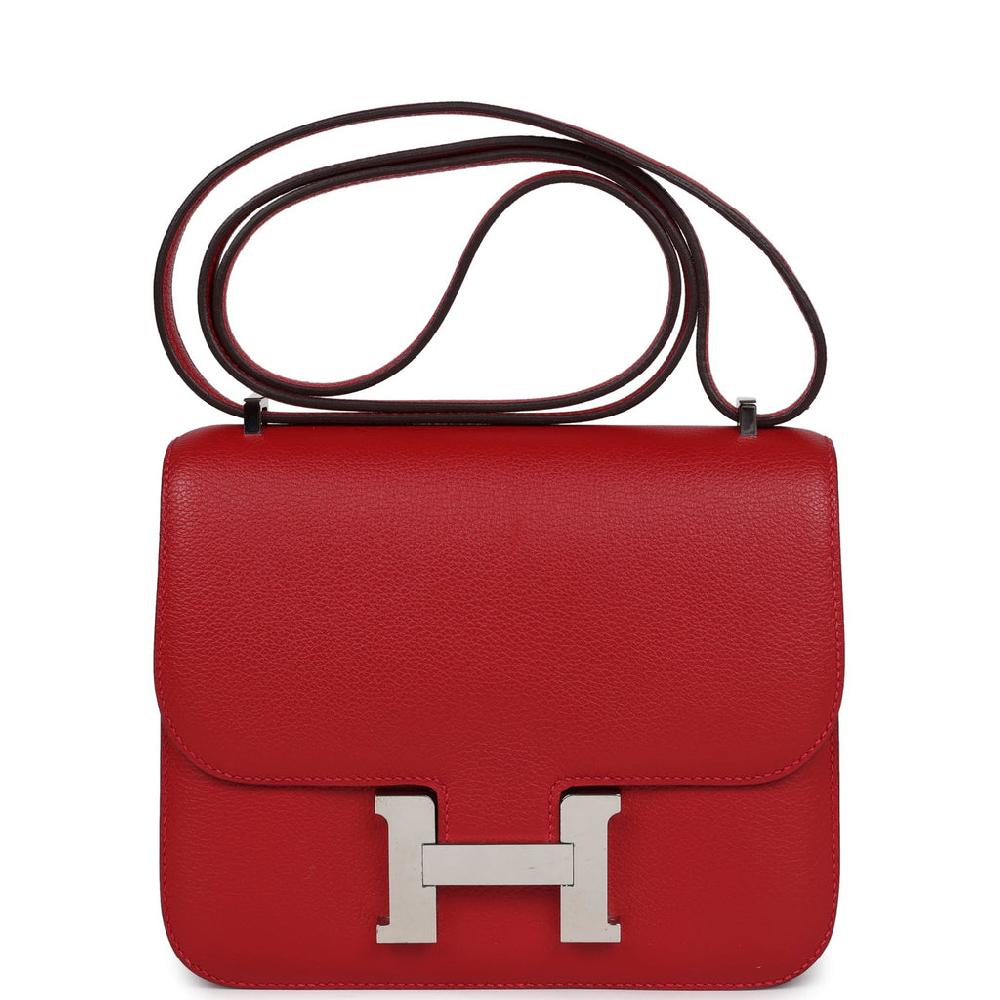 Pre-owned Hermes Constance 18 Rouge Casaque Evercolor Palladium Hardware