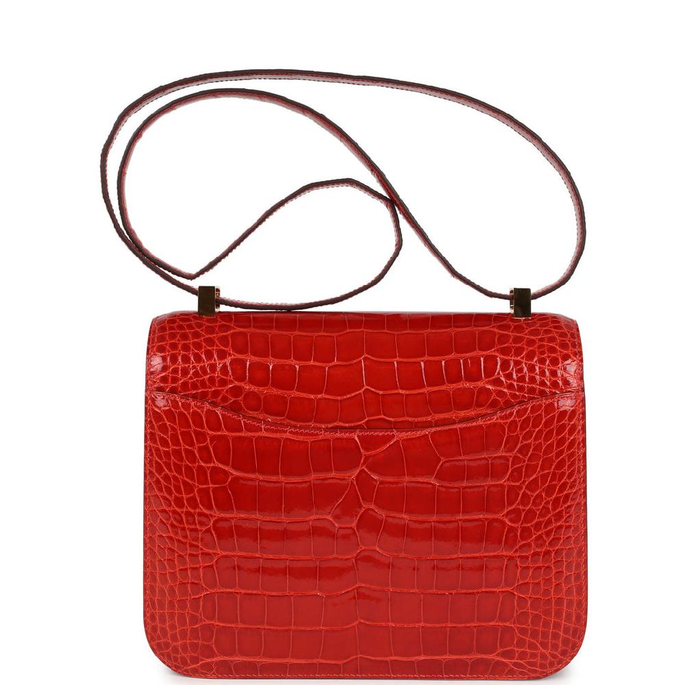 Pre-owned Hermes Constance 24 Geranium Shiny Alligator Gold Hardware