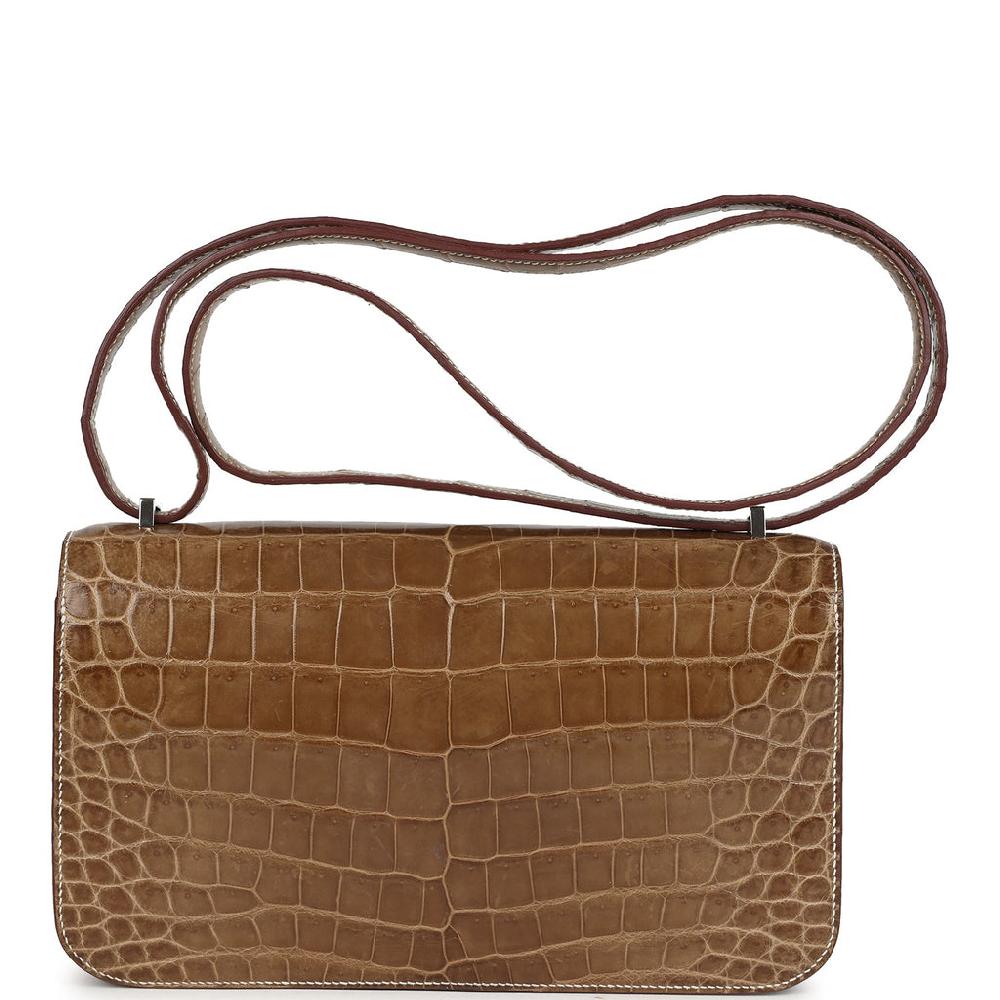 Pre-owned Hermes Constance Elan Ficelle Shiny Niloticus Crocodile Palladium Hardware