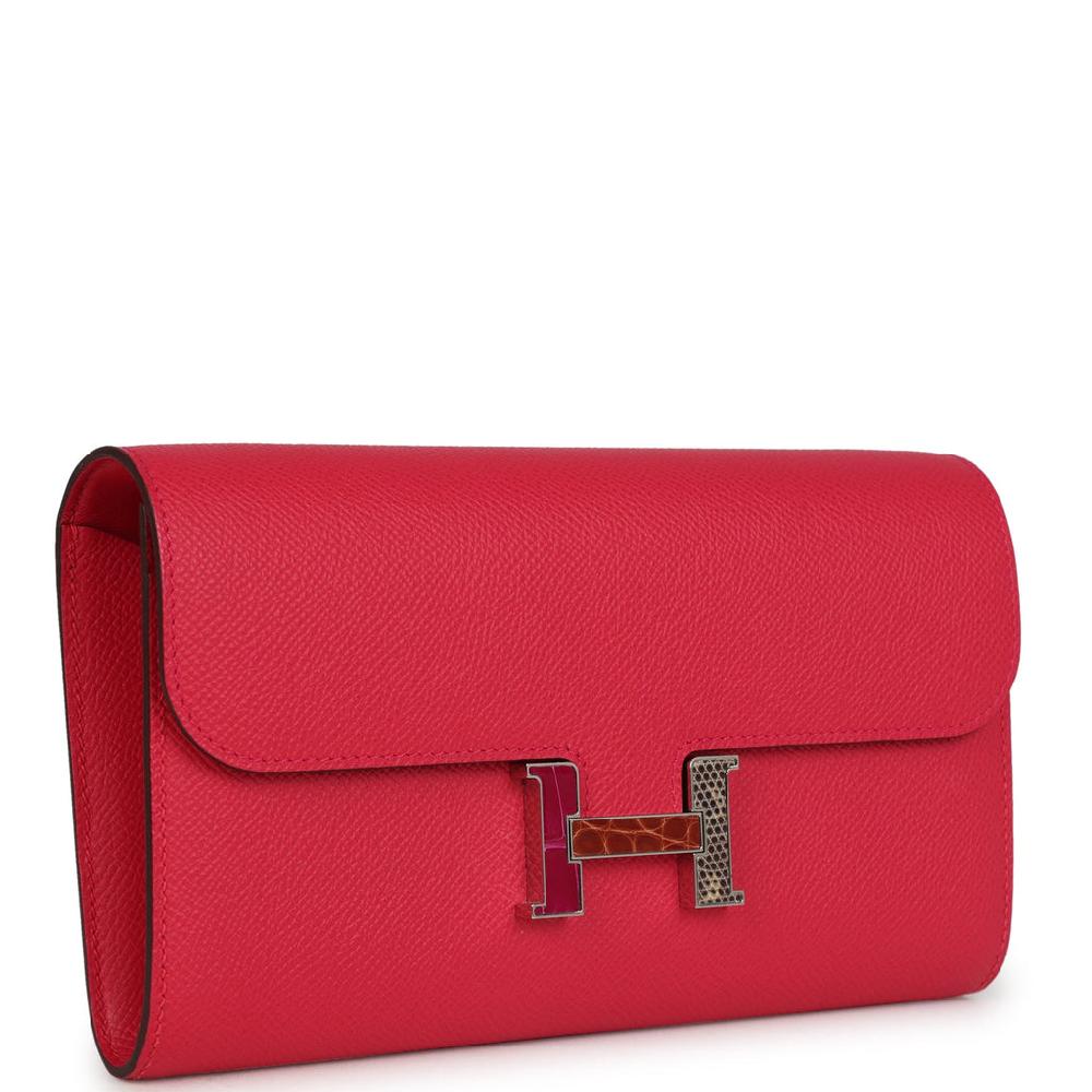 Pre-owned Hermes Constance Wallet To Go Rose Extreme Marquette Epsom Palladium Hardware