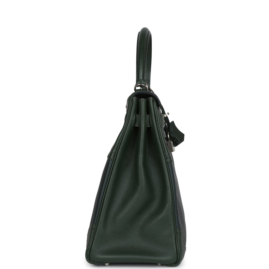 Pre-owned Hermes Ghillies Kelly 35 Retourne Vert Fonce Clemence And Vert Anglais Evercolor Palladium Hardware