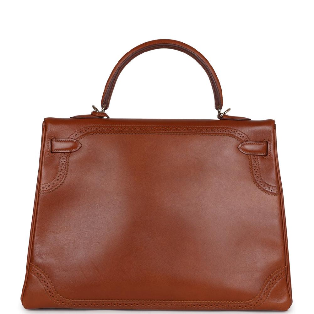 Pre-owned Hermes Ghillies Kelly Retourne 35 Fauve Tadelakt Permabrass Hardware