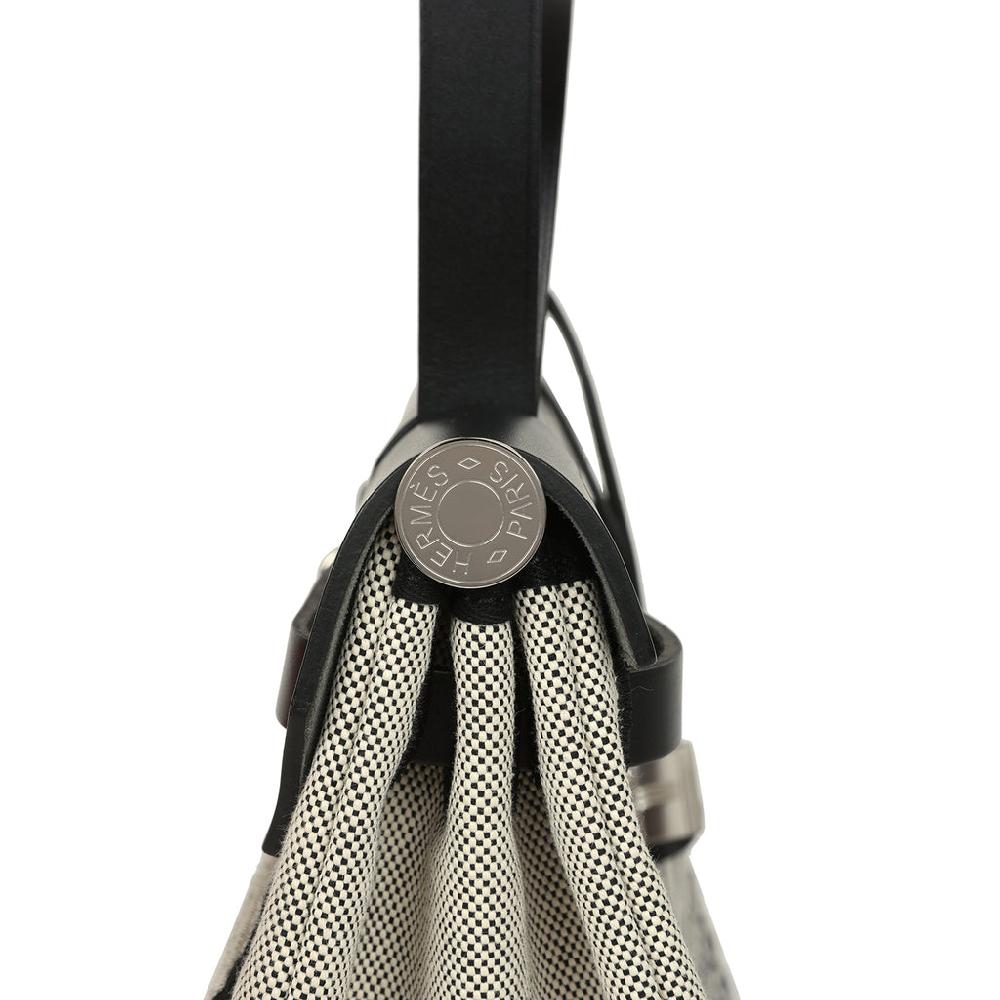 Pre-owned Hermes Herbag Zip Pegase Pop PM 31 Ecru Toile H Canvas And Black Hunter Palladium Hardware