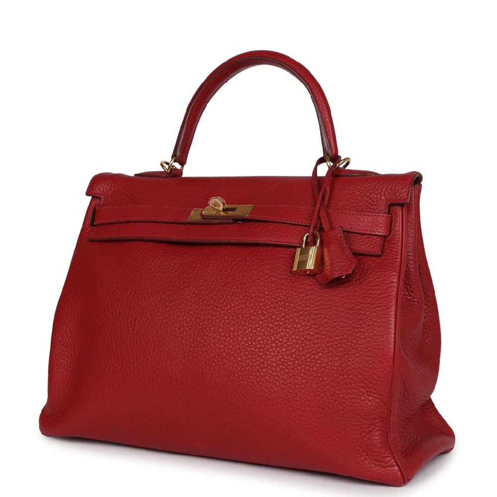 Pre-owned Hermes Kelly 35 Rouge Garance Clemence Gold Hardware