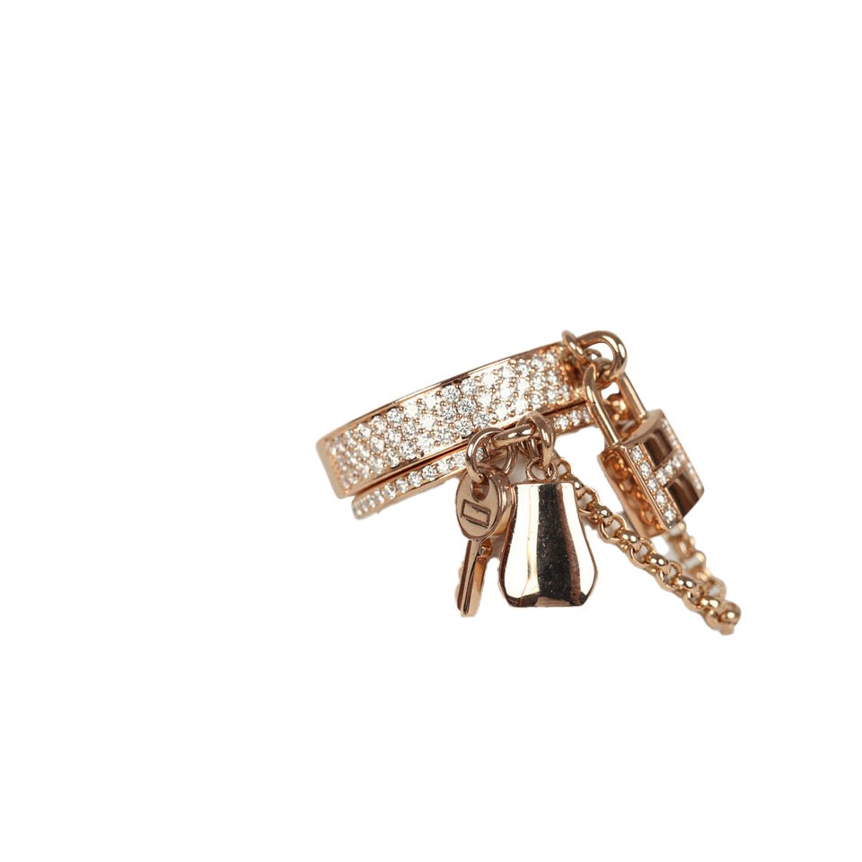 Pre-owned Hermes Kelly Cadenas Double Ring 18K Rose Gold & Diamonds