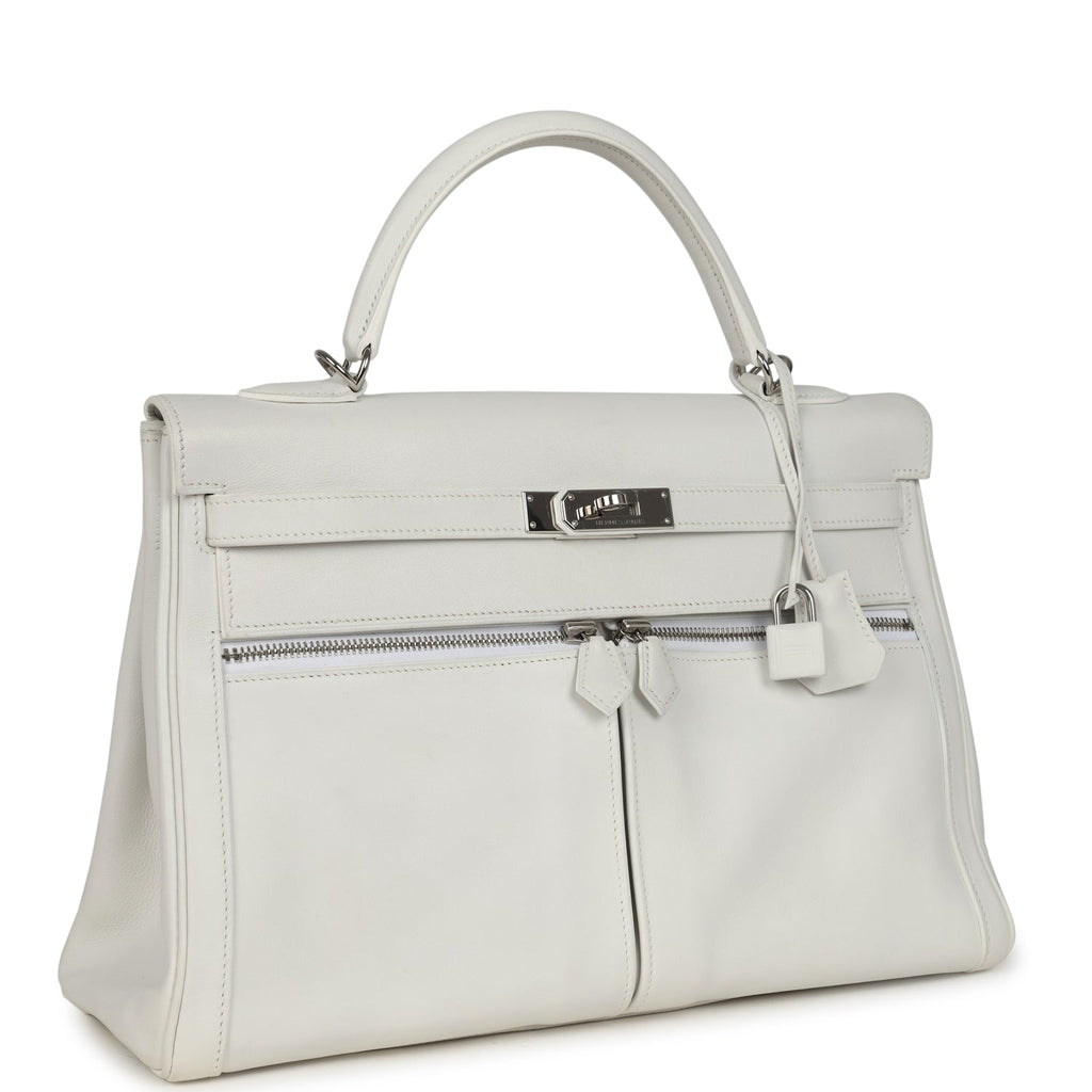 Pre-owned Hermes Kelly Lakis 35 White Swift Palladium Hardware