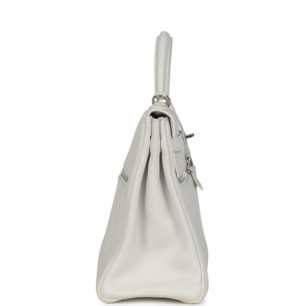 Pre-owned Hermes Kelly Lakis 35 White Swift Palladium Hardware