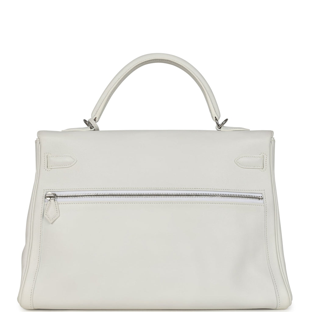 Pre-owned Hermes Kelly Lakis 35 White Swift Palladium Hardware