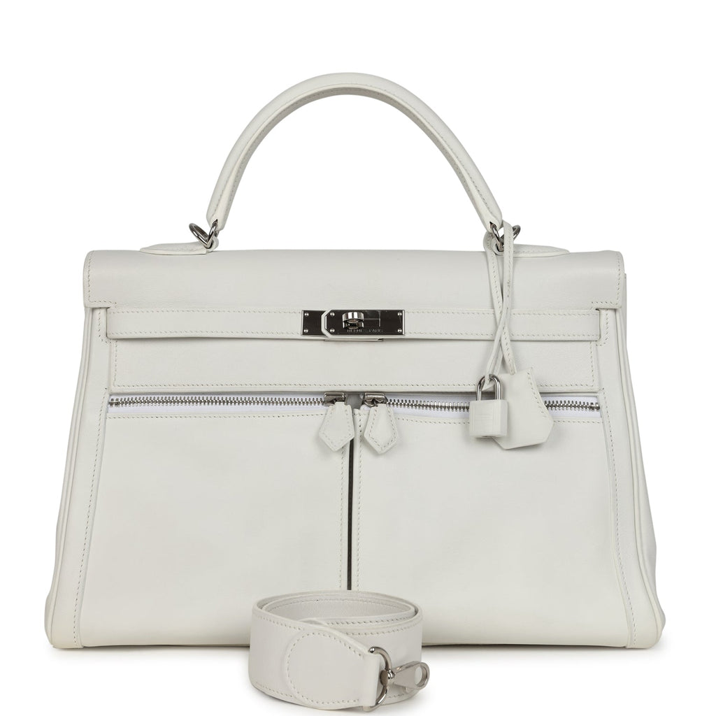 Pre-owned Hermes Kelly Lakis 35 White Swift Palladium Hardware Pre-owned Hermes Kelly Lakis 35 White Swift Palladium Hardware