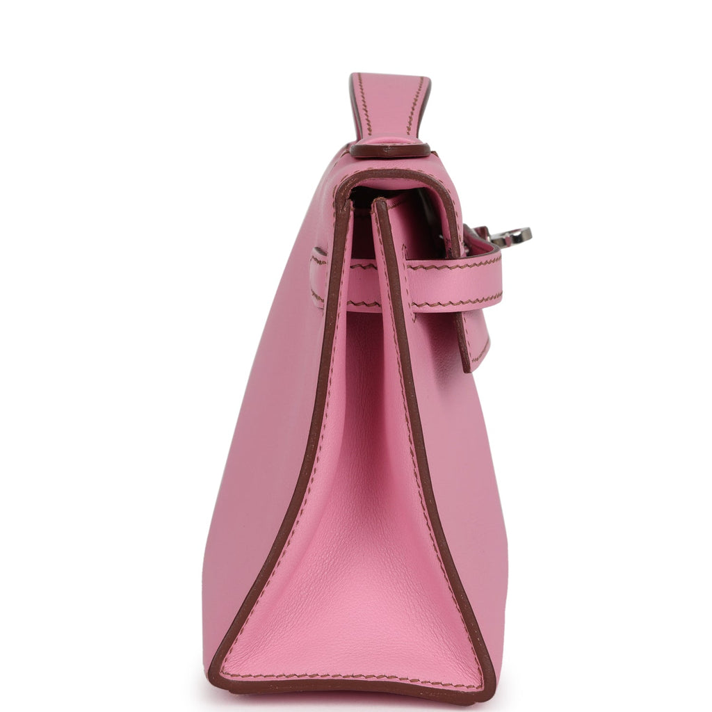 Pre-owned Hermes Kelly Pochette Bubblegum Swift Palladium Hardware