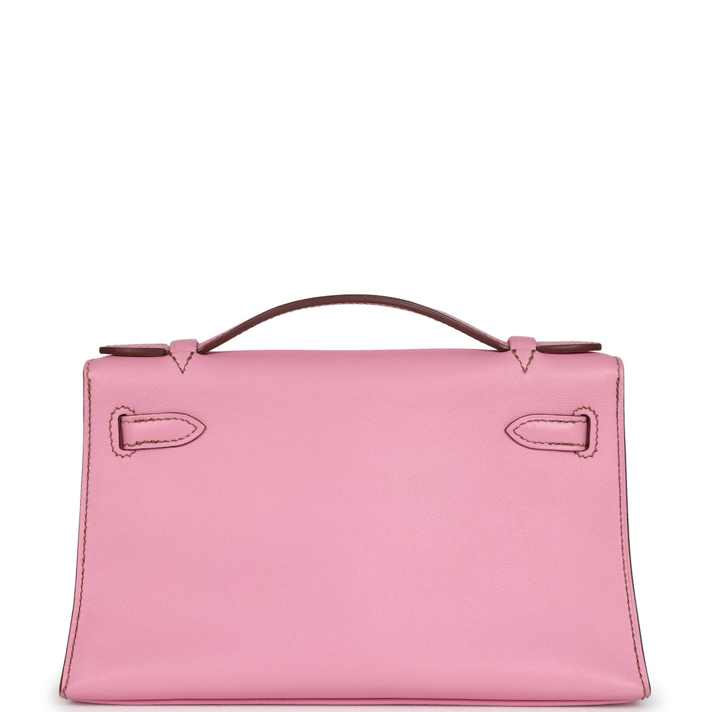 Pre-owned Hermes Kelly Pochette Bubblegum Swift Palladium Hardware
