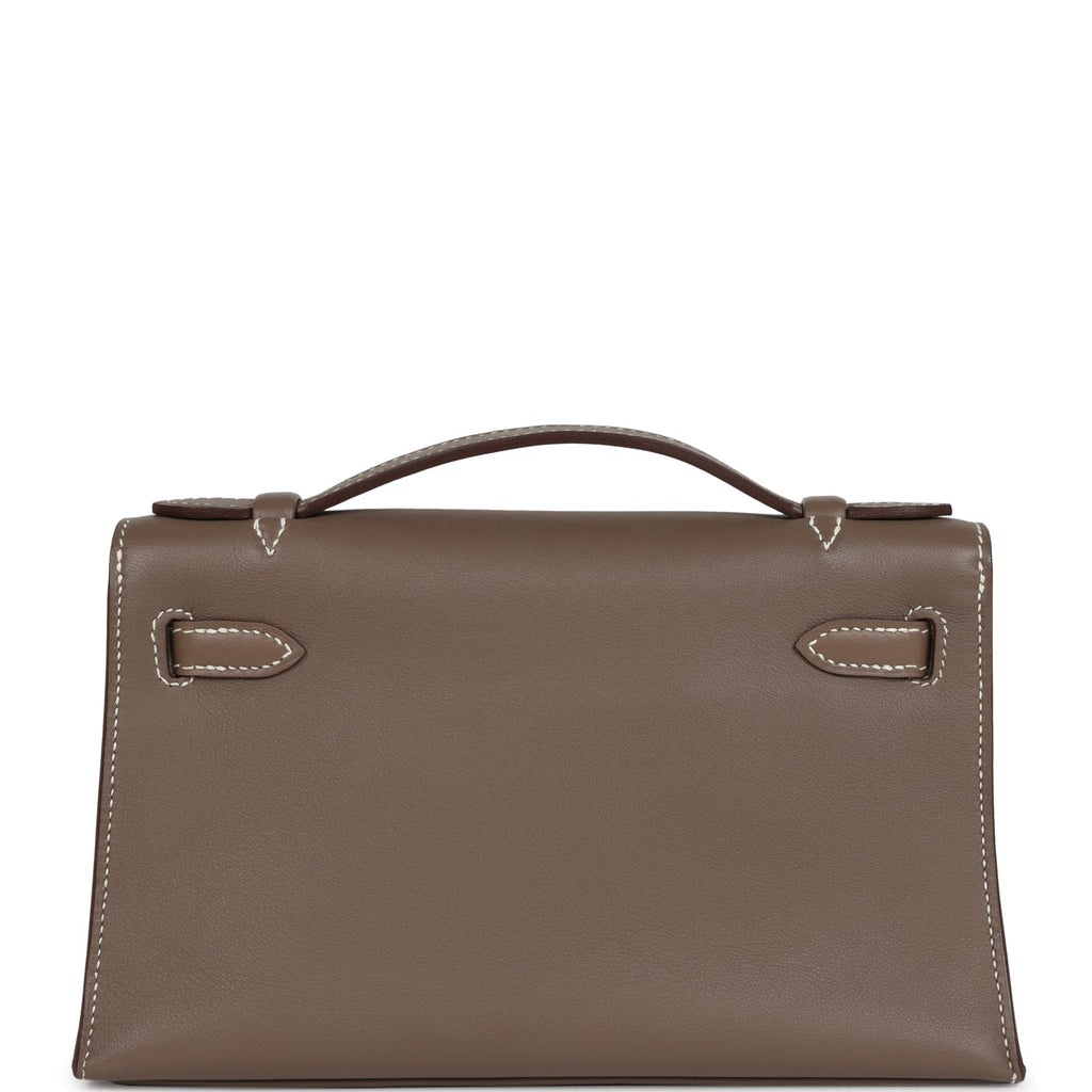 Pre-owned Hermes Kelly Pochette Etoupe Swift Palladium Hardware