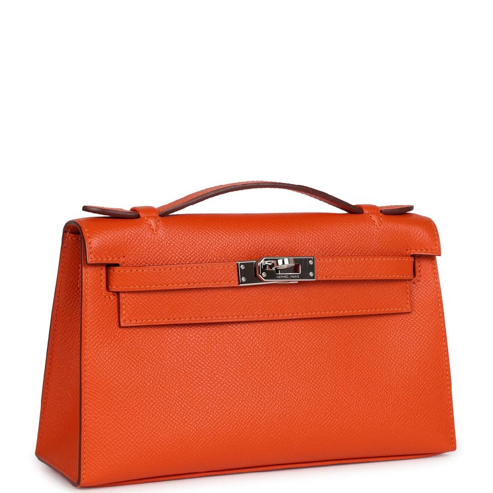 Pre-owned Hermes Kelly Pochette Feu Epsom Palladium Hardware