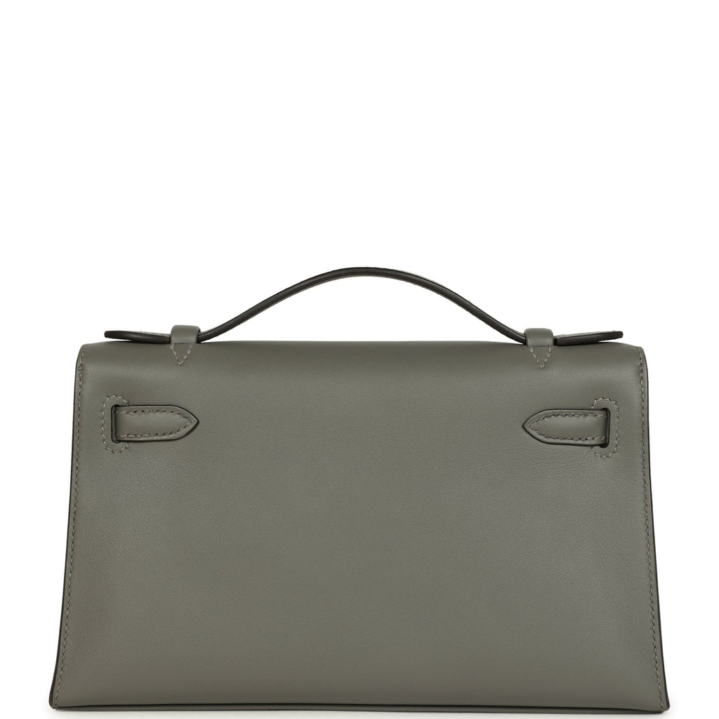 Pre-owned Hermes Kelly Pochette Gris Meyer Swift Paladium Hardware