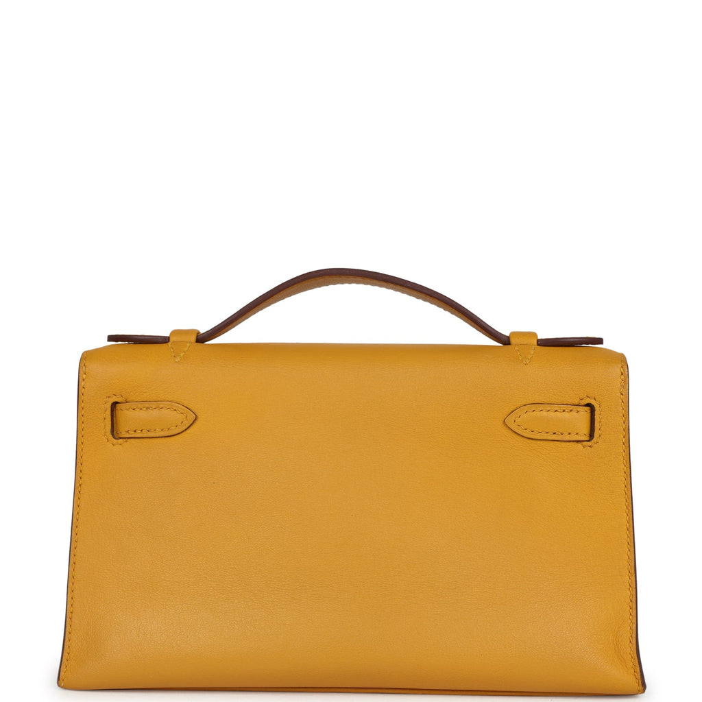 Pre-owned Hermes Kelly Pochette Jaune Ambre Swift Palladium Hardware