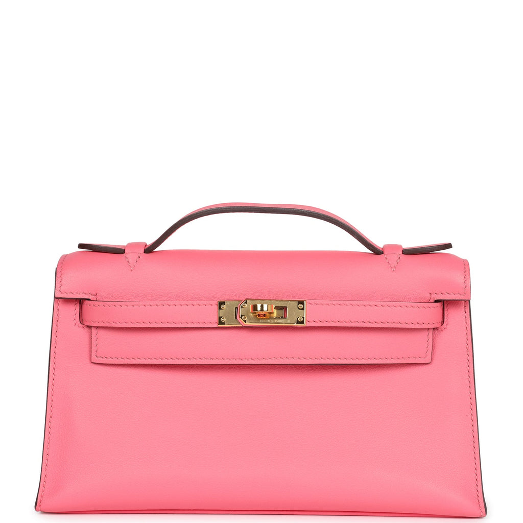 Pre-owned Hermes Kelly Pochette Rose Azalee Swift Gold Hardware