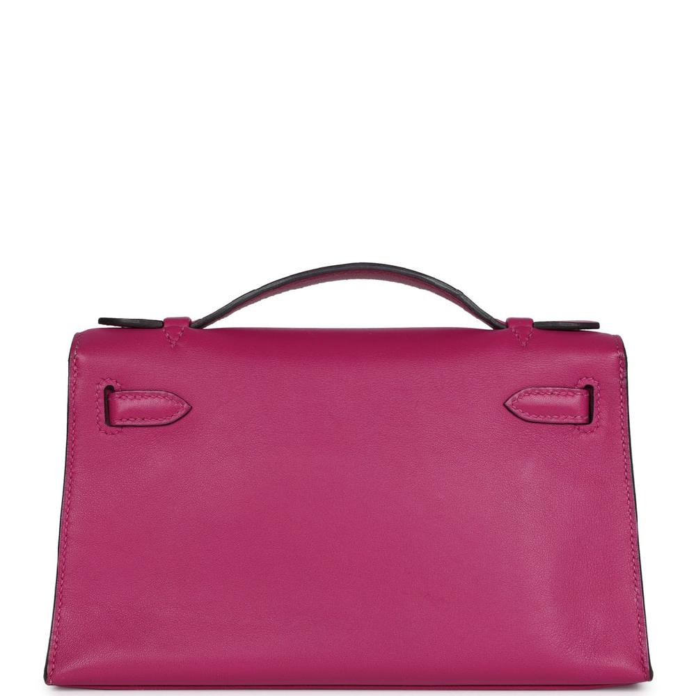 Pre-owned Hermes Kelly Pochette Rose Pourpre Swift Palladium Hardware