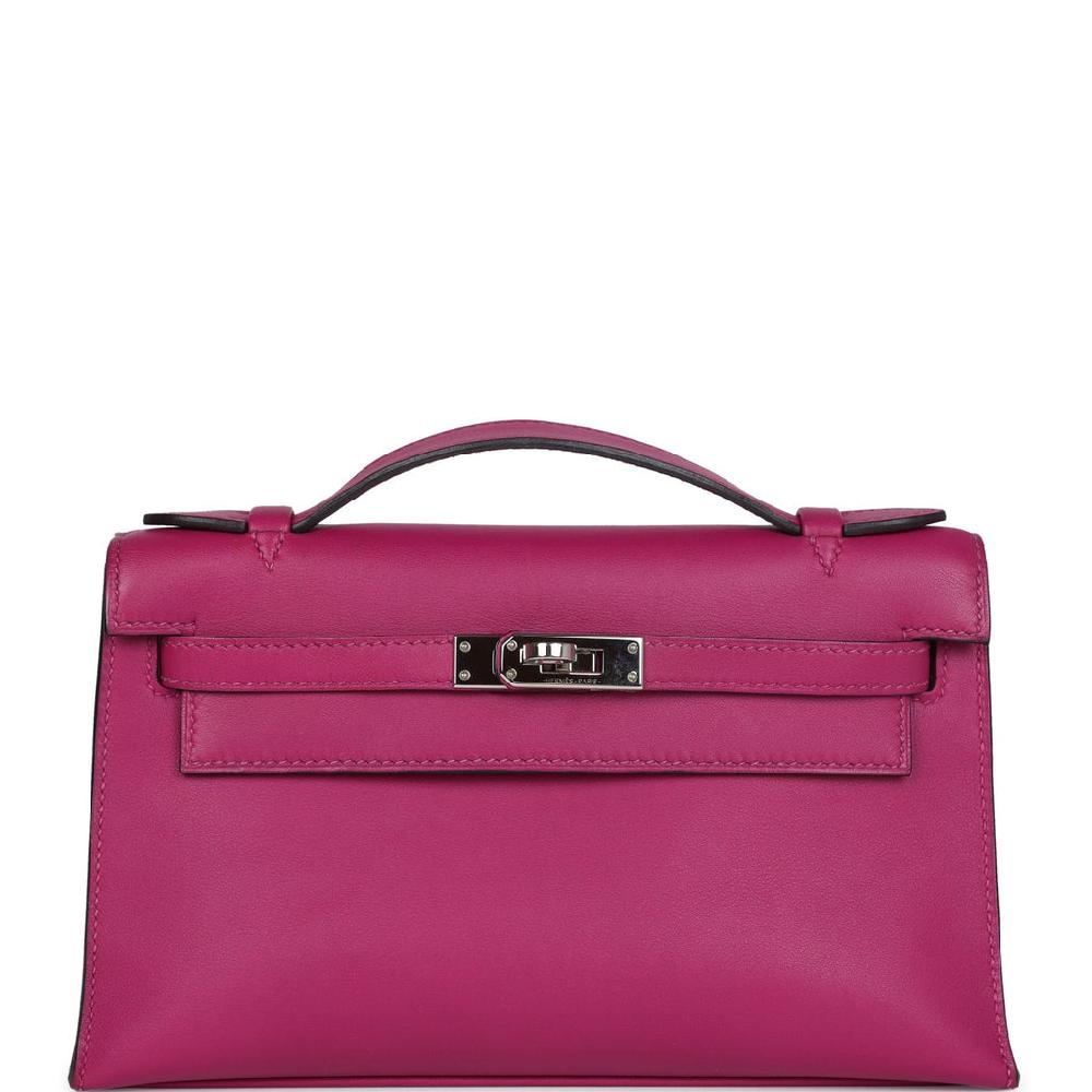 Pre-owned Hermes Kelly Pochette Rose Pourpre Swift Palladium Hardware