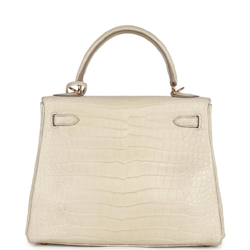 Pre-owned Hermes Kelly Retourne 25 Beton Matte Alligator Gold Hardware