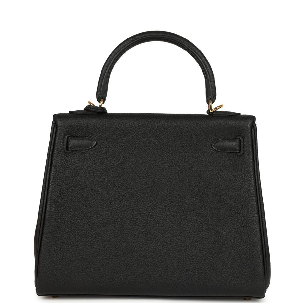 Pre-owned Hermes Kelly Retourne 25 Black Togo Gold Hardware