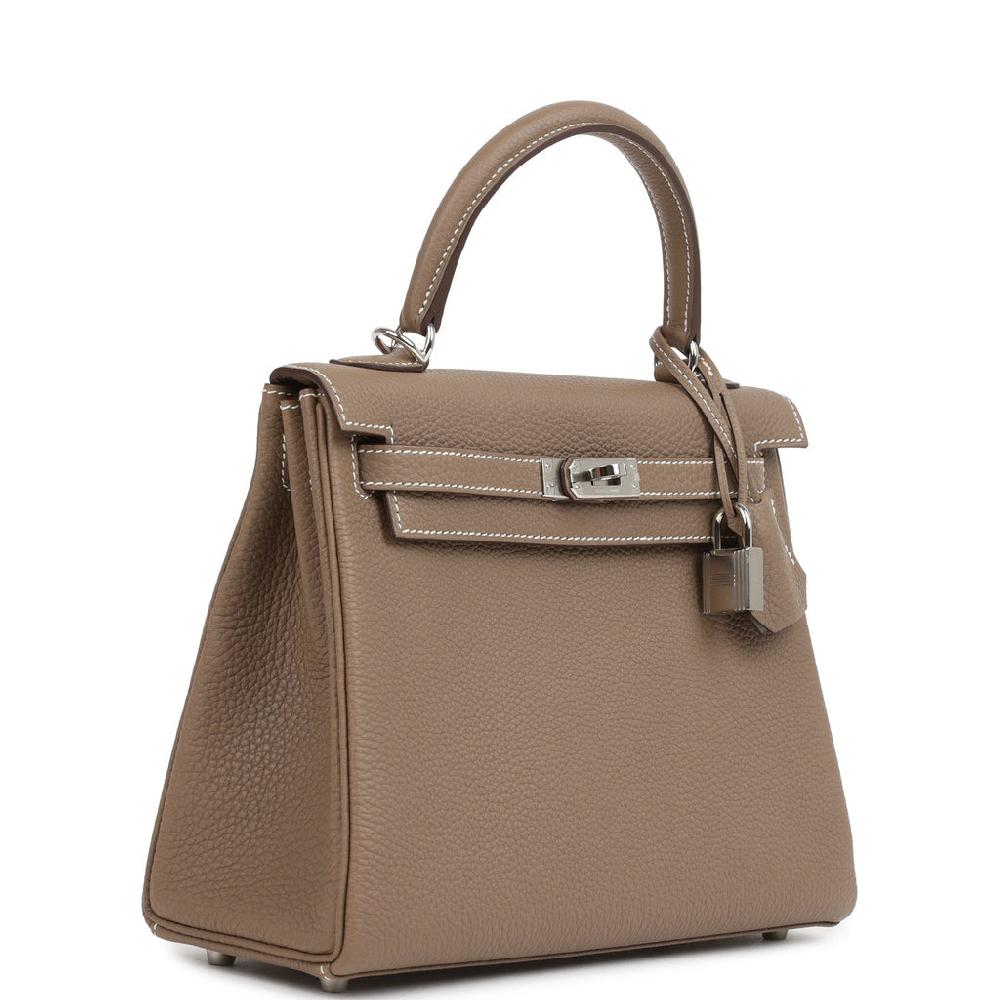 Pre-owned Hermes Kelly Retourne 25 Etoupe Togo Palladium Hardware