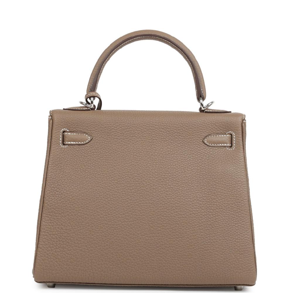 Pre-owned Hermes Kelly Retourne 25 Etoupe Togo Palladium Hardware