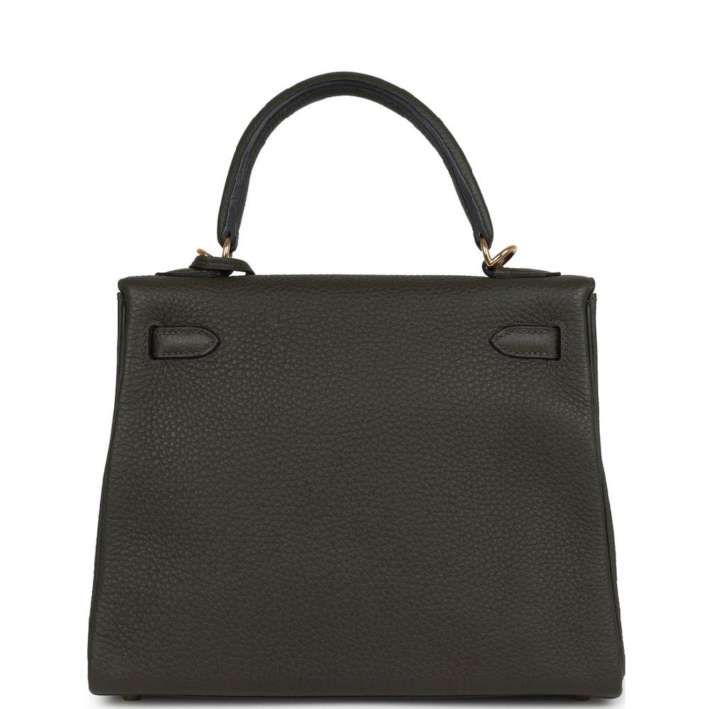 Pre-owned Hermes Kelly Retourne 25 Vert De Gris Togo Gold Hardware