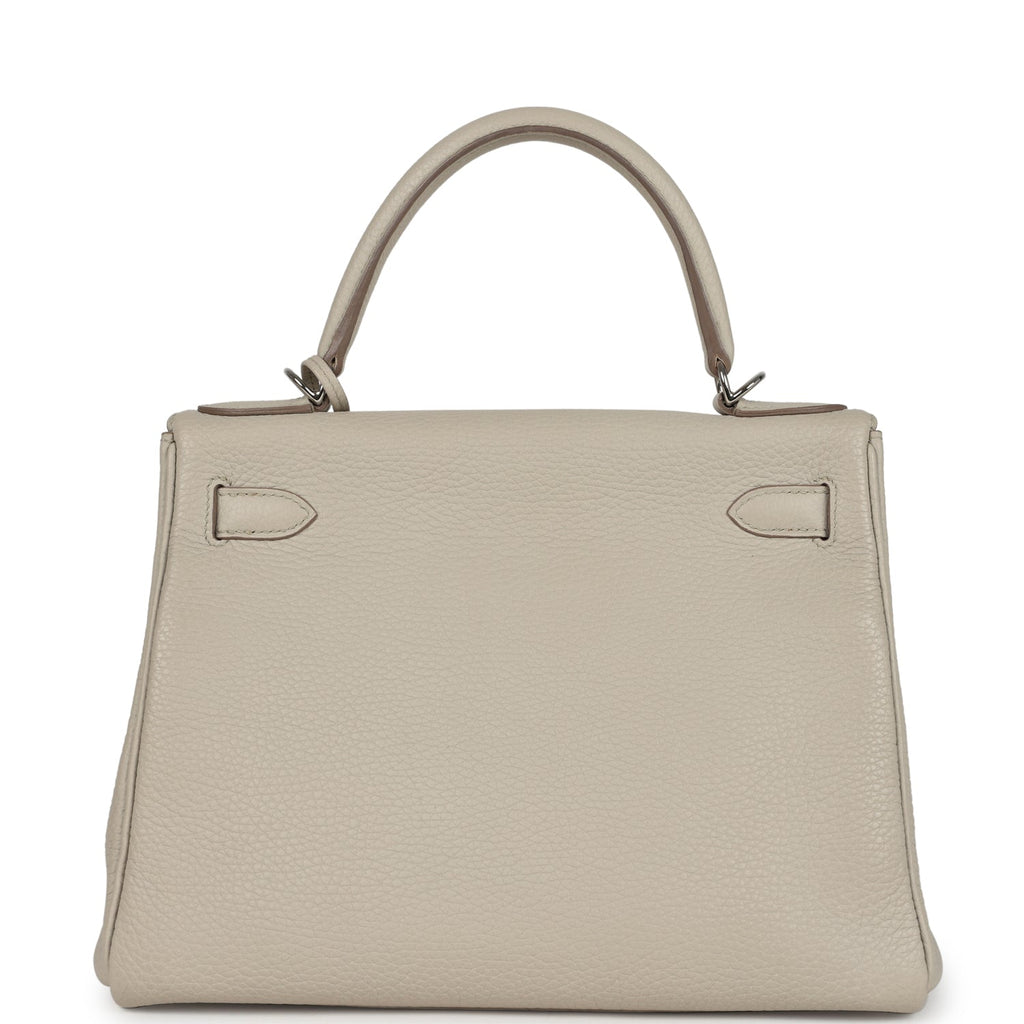 Pre-owned Hermes Kelly Retourne 28 Beton Clemence Palladium Hardware