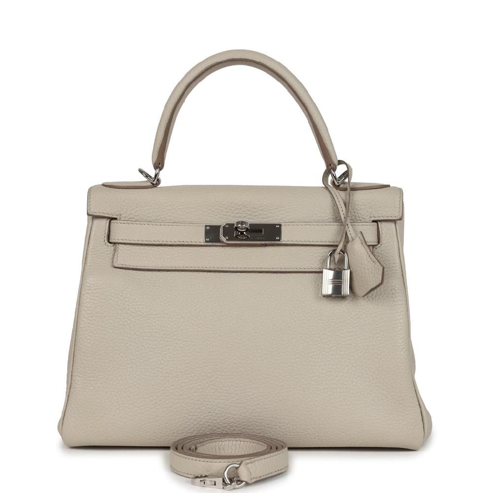 Pre-owned Hermes Kelly Retourne 28 Beton Clemence Palladium Hardware