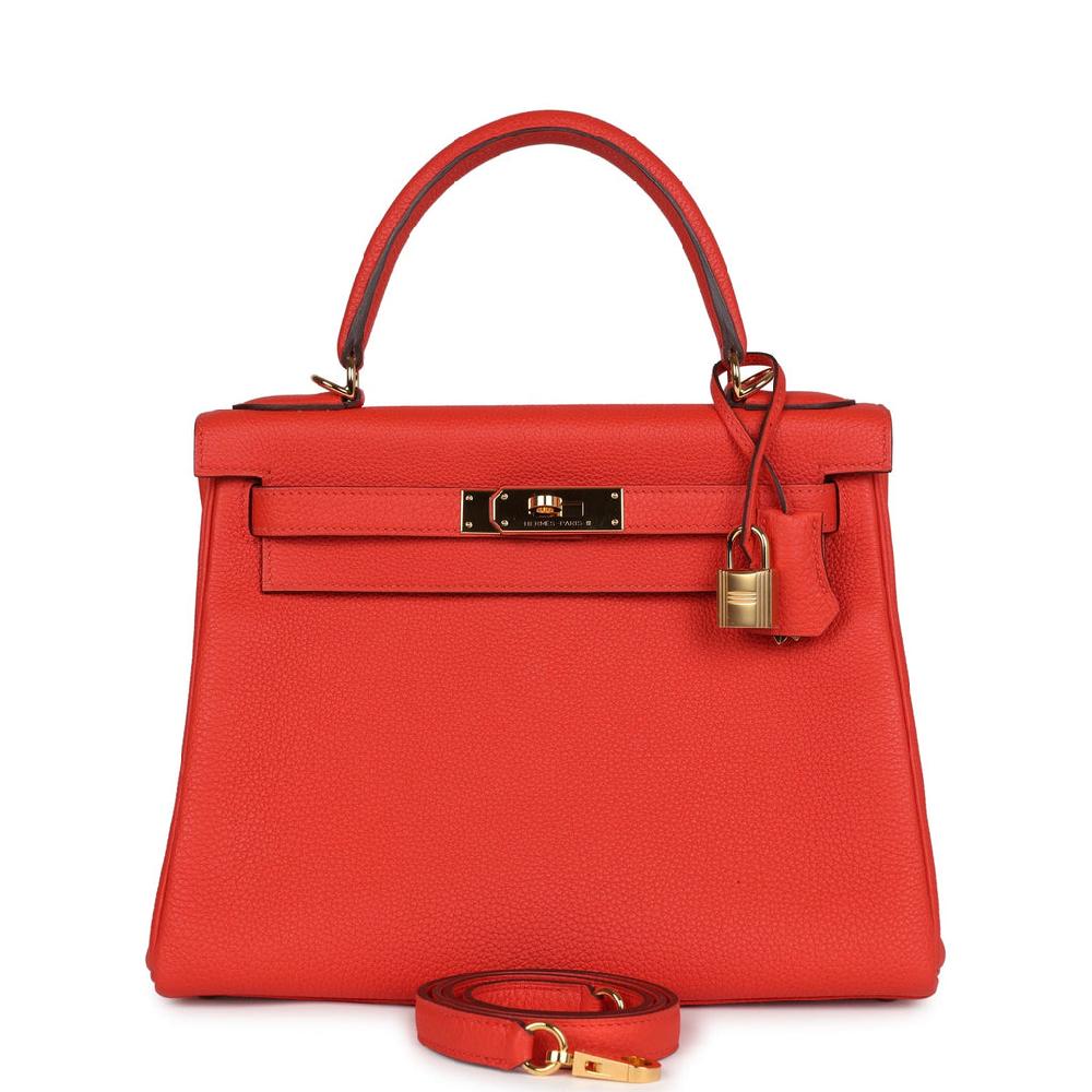 Pre-owned Hermes Kelly Retourne 28 Capucine Togo Gold Hardware