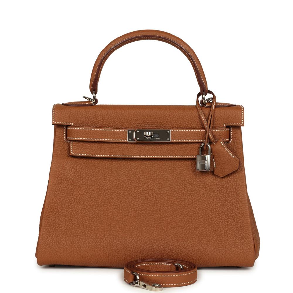 Pre-owned Hermes Kelly Retourne 28 Gold Togo Palladium Hardware