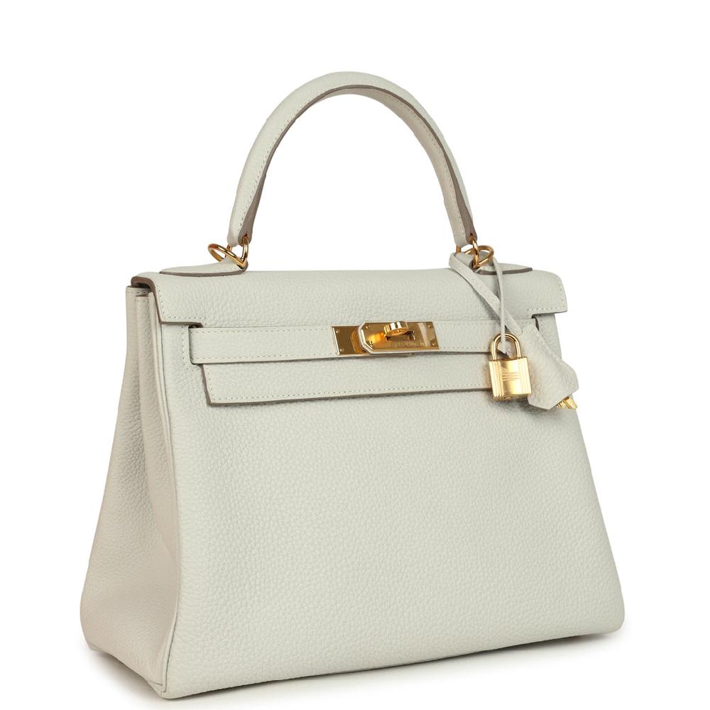 Pre-owned Hermes Kelly Retourne 28 Gris Pale Togo Gold Hardware