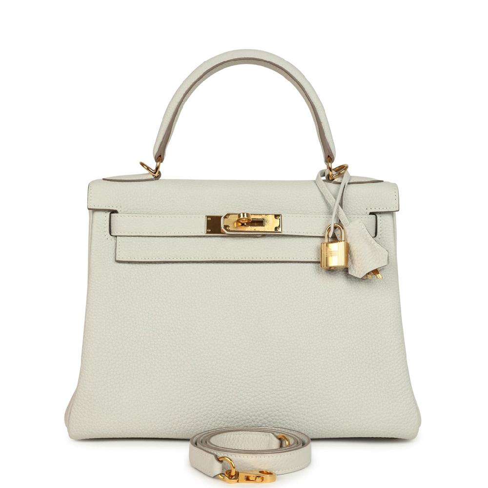 Pre-owned Hermes Kelly Retourne 28 Gris Pale Togo Gold Hardware