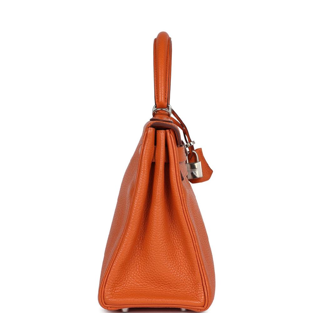 Pre-owned Hermes Kelly Retourne 28 Orange Togo Palladium Hardware