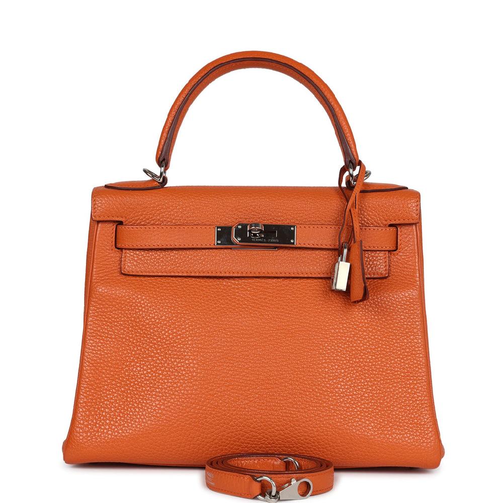 Pre-owned Hermes Kelly Retourne 28 Orange Togo Palladium Hardware