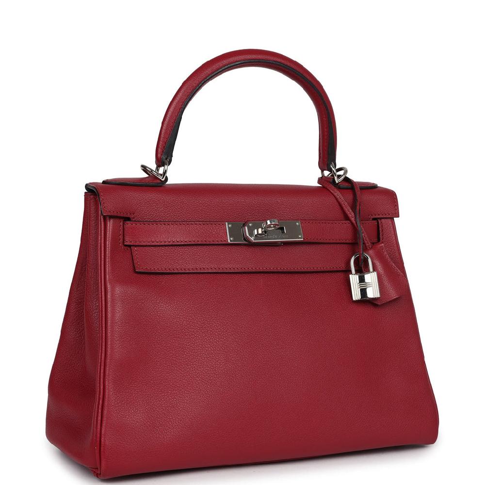 Pre-owned Hermes Kelly Retourne 28 Rouge Grenat Evercolor Palladium Hardware