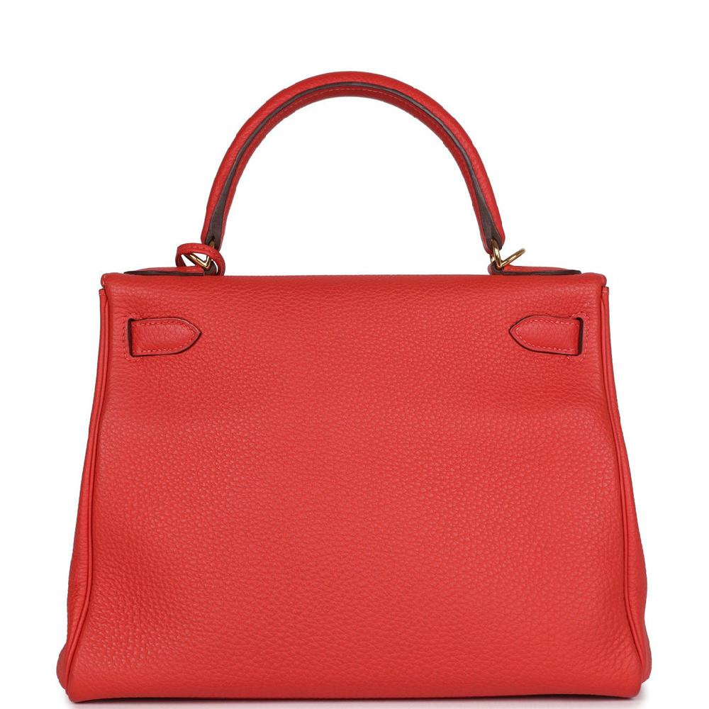 Pre-owned Hermes Kelly Retourne 28 Rouge Pivoine Togo Gold Hardware