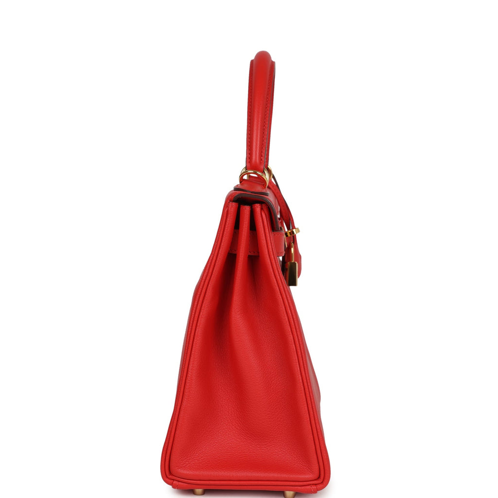 Pre-owned Hermes Kelly Retourne 28 Rouge Tomate Evercolor Gold Hardware