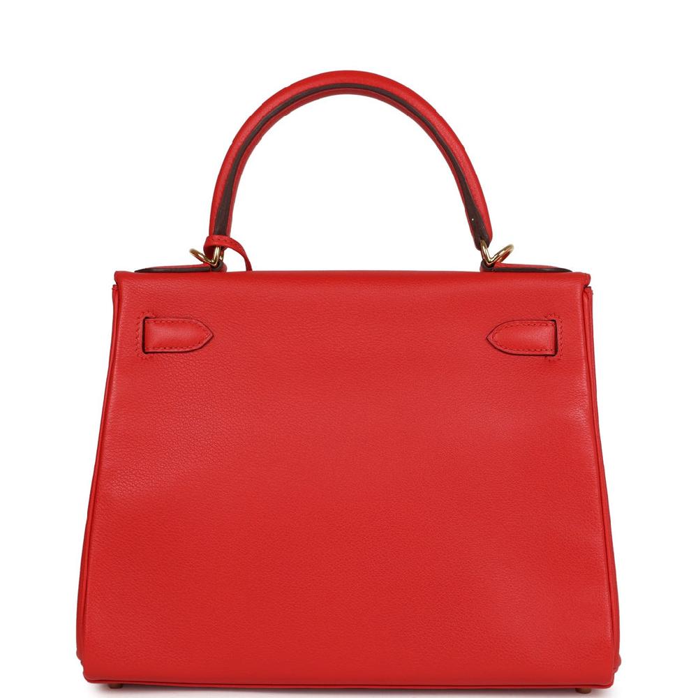 Pre-owned Hermes Kelly Retourne 28 Rouge Tomate Evercolor Gold Hardware