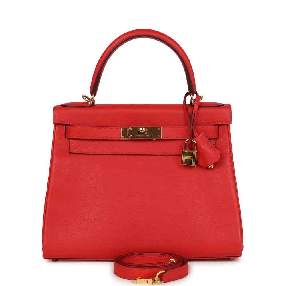 Pre-owned Hermes Kelly Retourne 28 Rouge Tomate Evercolor Gold Hardware